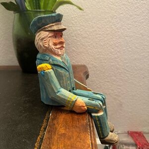Vintage Hand Carved Wooden Sea Captain Shelf Sitter Folk Art York Maine 1999